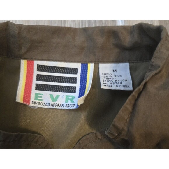 EVR‎ Vintage Ruffle Jacket Womens Medium green shoulder pads 100% silk - Picture 8 of 8